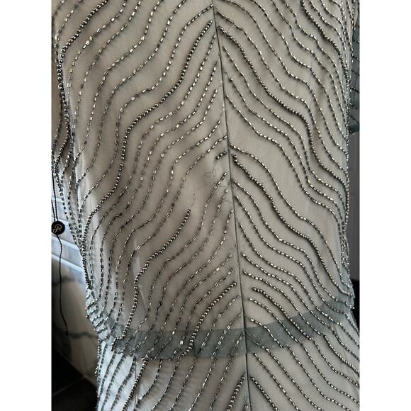 Adrianna Papell Silver Blue Beaded Mesh Formal Gown Size 12 - Picture 5 of 9